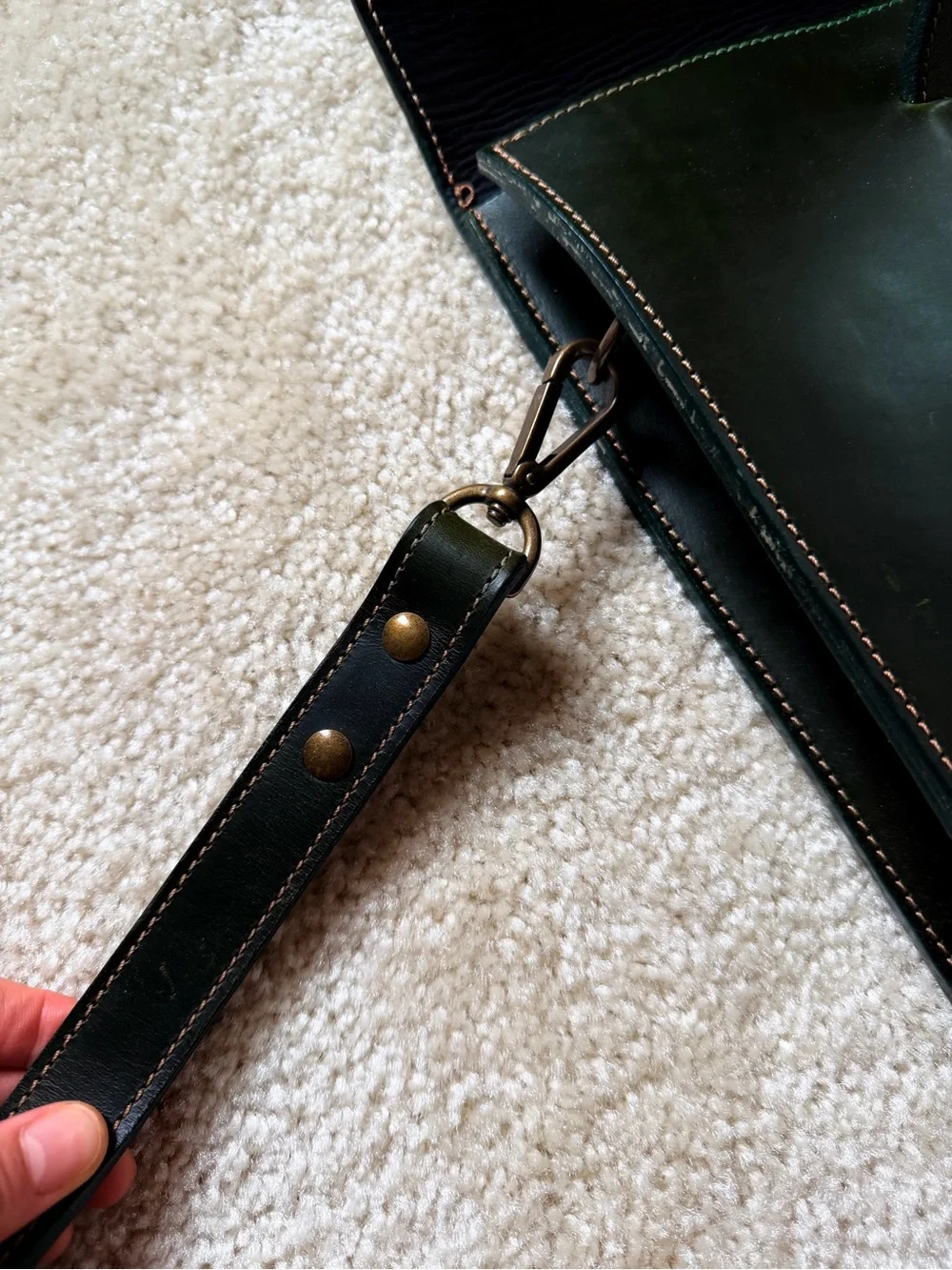 O.N.S. Men's Dark Green Leather Briefcase Bag - Classic Work Satchel